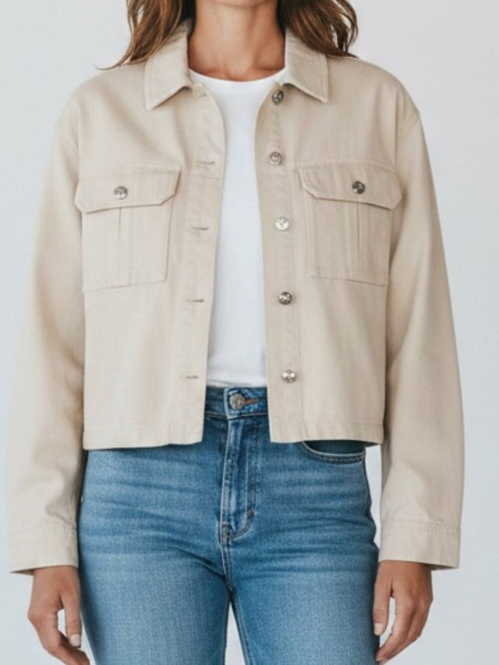 ZARA Ecru Cream Cropped Denim Utility Jacket
